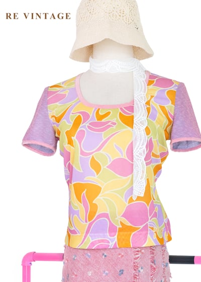 Peach Soda 果汁花樣拼接上衣1