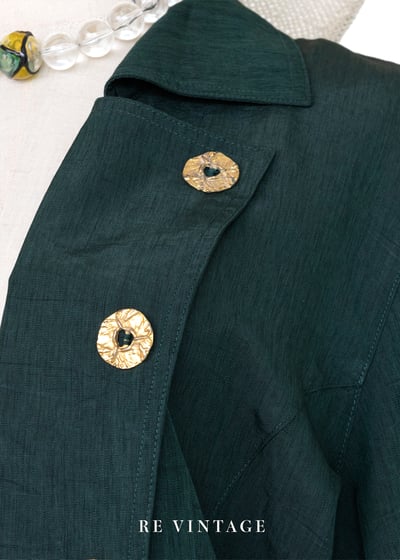 復古精緻墨綠色金釦短版上衣/罩衫6
