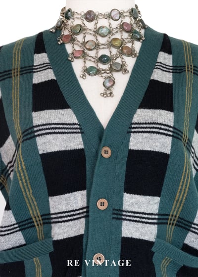 松針綠黑白格紋毛料針織背心3