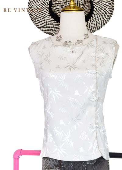 淺灰白月下竹影優雅背心1