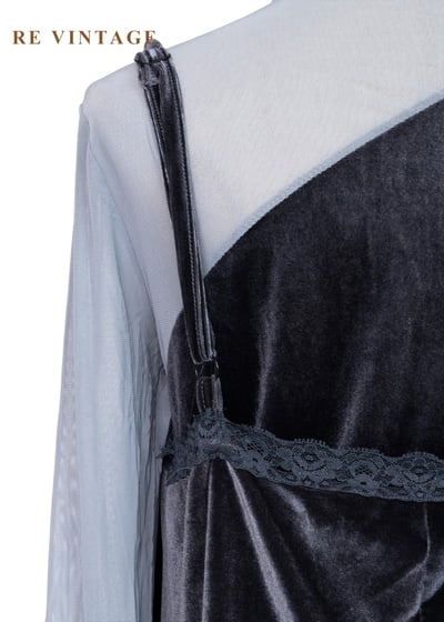 夜色灰光疊影絨布長洋裝13