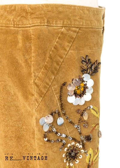 亮金金の小花刺繡寬版褲10