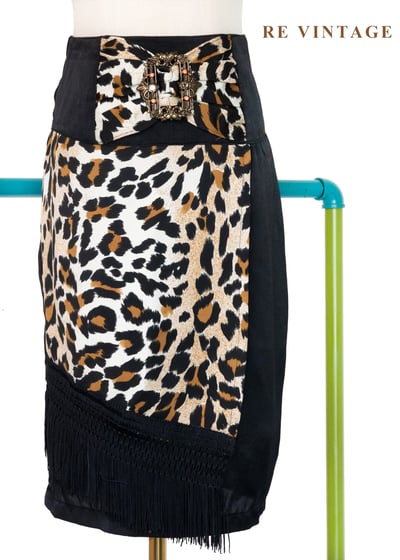 冷黑豹紋野性流蘇美裙（26-28"）1