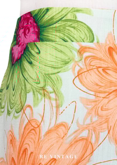 嫩綠與亮橘畫線花花美裙（25"）5