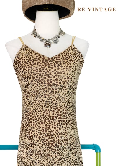 金黃豹紋蕾絲滾邊細肩帶洋裝3