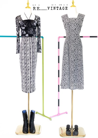 小碎花黑白色氣質長洋裝2