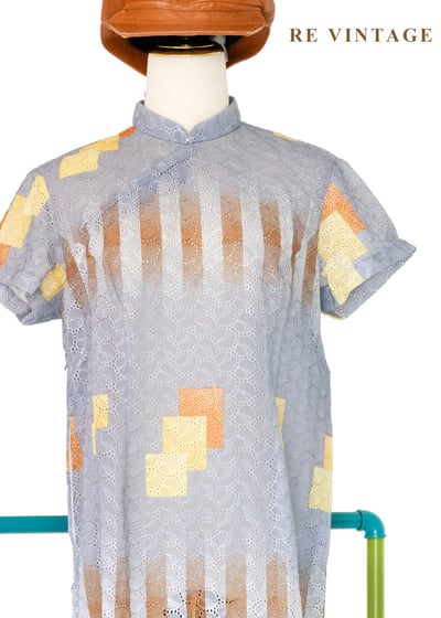 幾何迷蹤 - 藍灰色蕾絲旗袍洋裝3