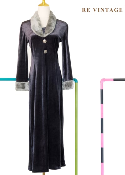 深冬劇場深灰光澤絨布長洋裝1