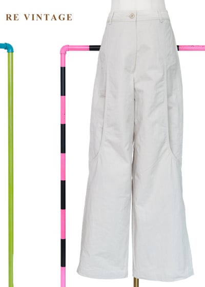 淺米灰挺闊棉麻質地工裝寬褲（24"）1