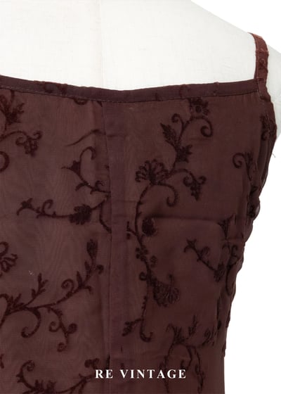 紅棕古典蔓藤細肩帶長洋裝11