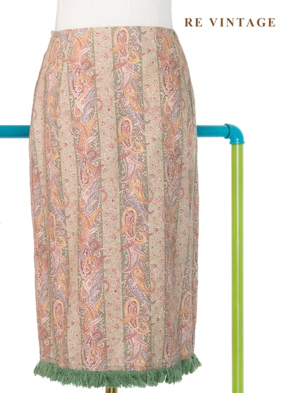 東方花紋草綠流蘇及膝裙（24.5）1