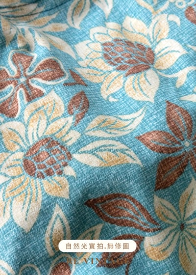 鄉村藍棕黃花慵懶午後寬版直筒褲（24-32"）14