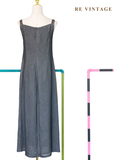 極簡主義 - 灰美人格紋肩帶長洋裝8