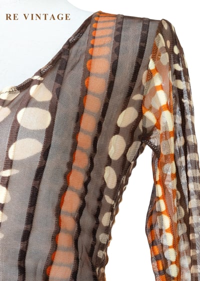 深棕橘子色圓點線條透膚上衣6