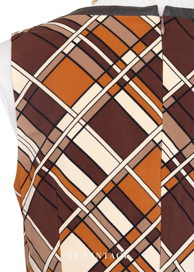 暖橘奶油白菱格紋氣質長楊裝12