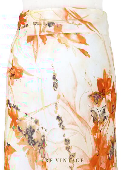 Vibrant Orange 水彩小花雪紡及膝裙（25"）9