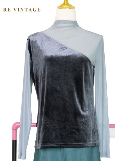 華麗雙拼接絨布上衣1