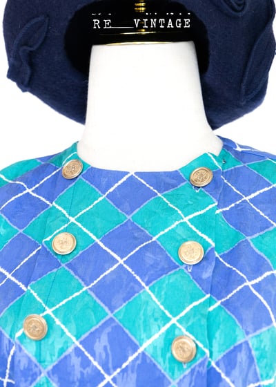 『紐約寶物』藍綠色菱格雙排釦超美上衣4