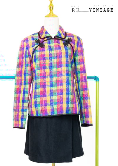 彩虹小格紋旗袍式上衣1