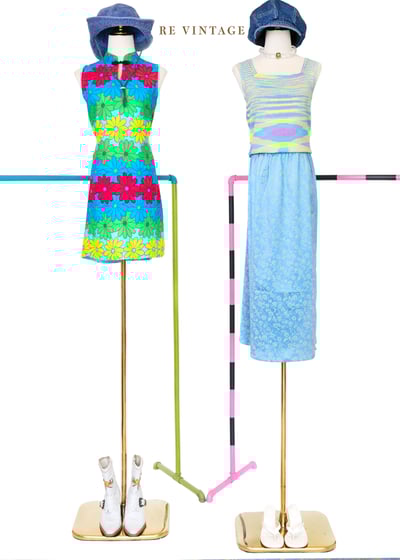 草地女孩天空藍嫩葉花朵長裙（24-35"）2