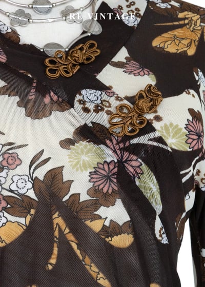 昭和風蝴蝶盤釦花卉微透紡衫5