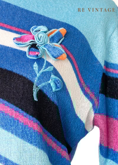 小花朵水藍彩虹薄款針織上衣5