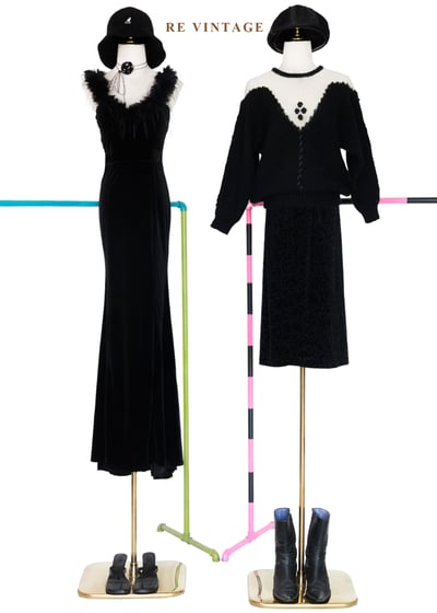 觸覺故事暗黑花朵絨布中長裙（24-26”)2