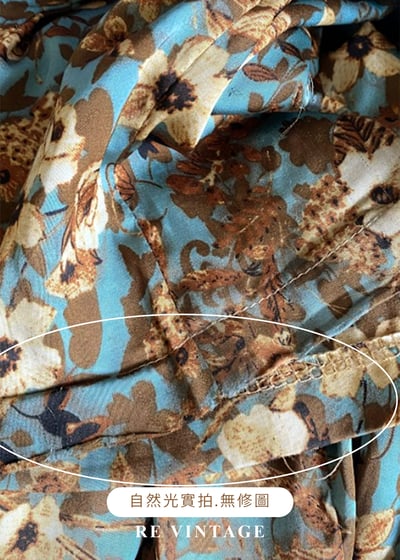 天空藍金棕色華麗花卉長褲(24-27")16