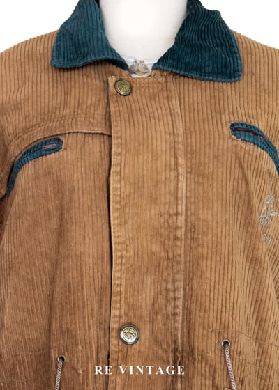 Tobacco Brown 燈芯絨綠拼接夾克外套3