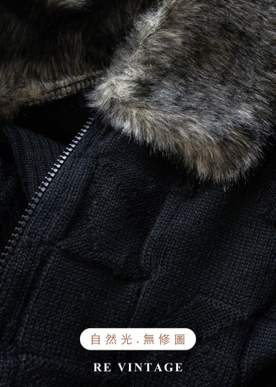 棋盤格紋毛領針織外套12