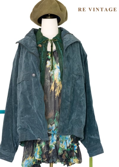復古孔雀綠工裝夾克外套1