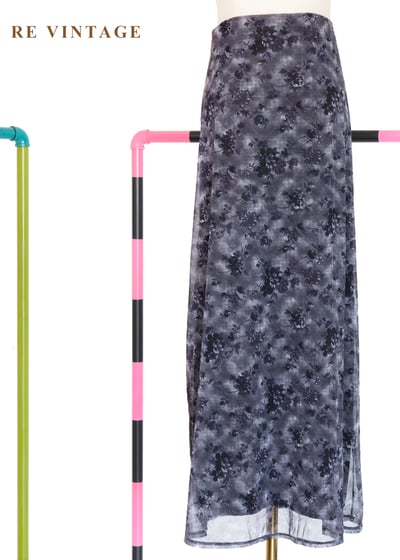 霧藍花朵網紗長裙（25-30"）1