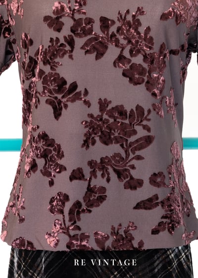 酒紅盛開の花朵短袖上衣5