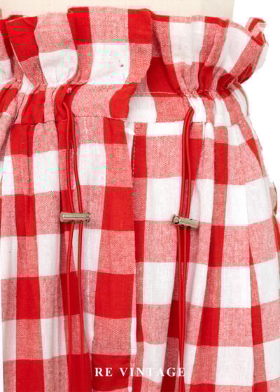 鬆軟紅格子荷葉飄飄高腰長褲（24-32"）7