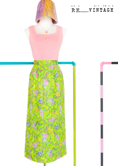義大利製 - 螢光綠粉紅小花古典美裙（24.5"）4