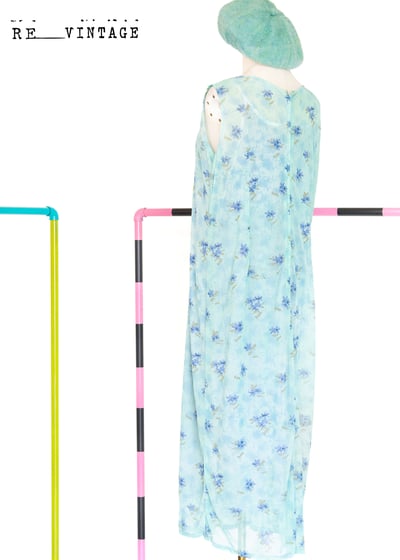 薄荷綠藍色小花寬版長洋裝6