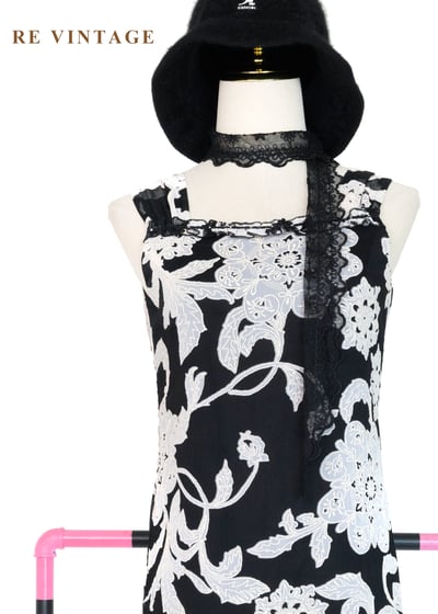 復古大花黑白氣質洋裝3
