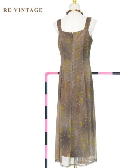 茶墨落葉不規則暈染長洋裝12