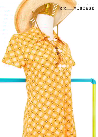 螢光橘色小菱格迷你洋裝1