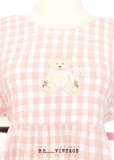 粉紅小熊格紋長洋裝3