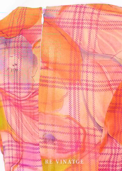 粉紅大花格紋雪紡長洋裝11