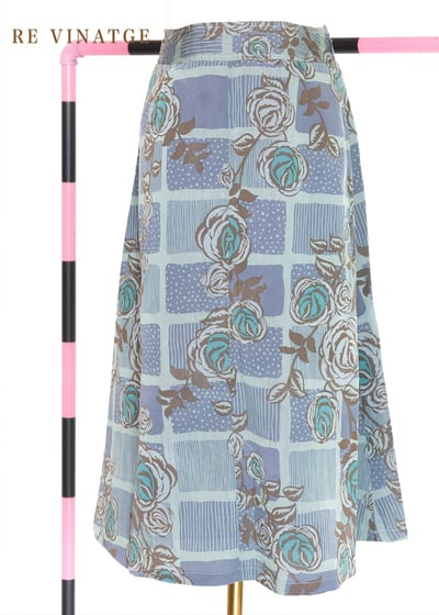 玫瑰藤蔓霧面藍綠色格紋棉質中長裙（~26）1