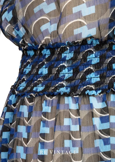 波光藍格輕紗復古長洋裝10