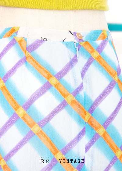 水藍的亮橘紫色菱格紋雪紡長裙（28"）6