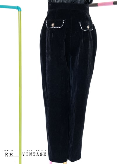 高腰黑白交錯絨布硬挺長褲3