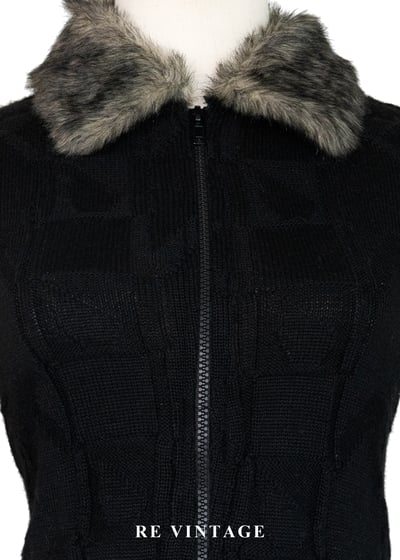 棋盤格紋毛領針織外套3