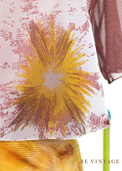 酒紅白花網紗上衣5