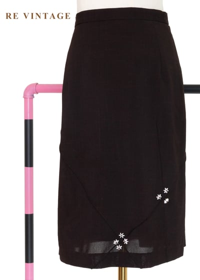 深褐色角落小白花綻放短裙（27"）1