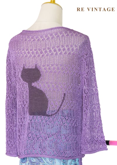 紫丁香針織剪影貓咪上衣10