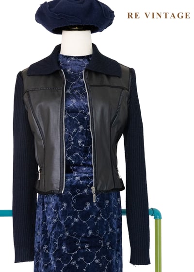 午夜拼接率性針織皮革外套1